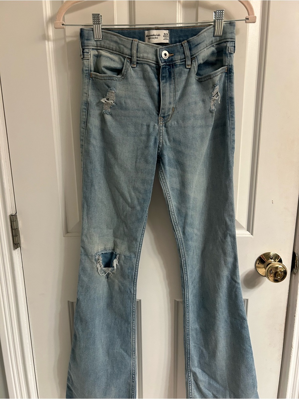 abercrombie kids Light Blue Flare Jeans with Distressed Details